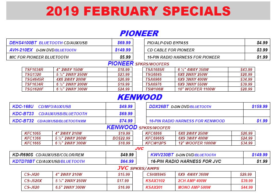 car stereo distributor specials February 2019 wholesale car audio distributors group